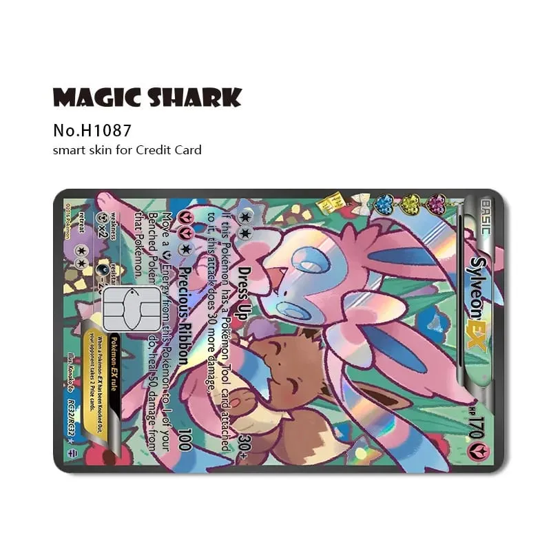 Tubarão mágico mew charizard ex eevee gengar pikachu tcg cartão holográfico laser filme de pele adesivo para cartão de crédito bancário