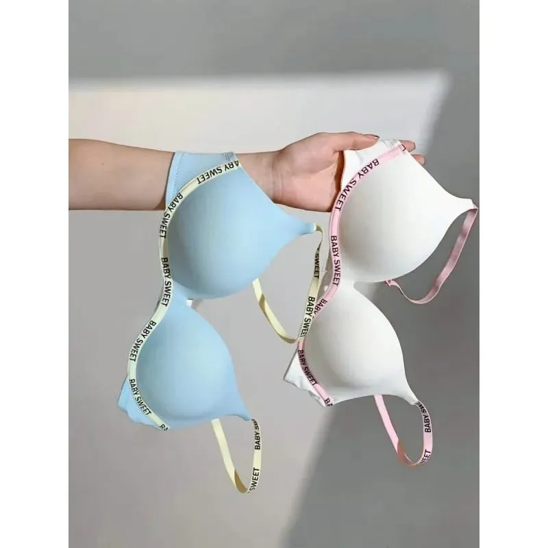Trendy Dopamine Multicolor Seamless Bra Panty Set Sexy Push Up Small Bust Lift Wireless Soft Support Daily Party Plus Size 32-38