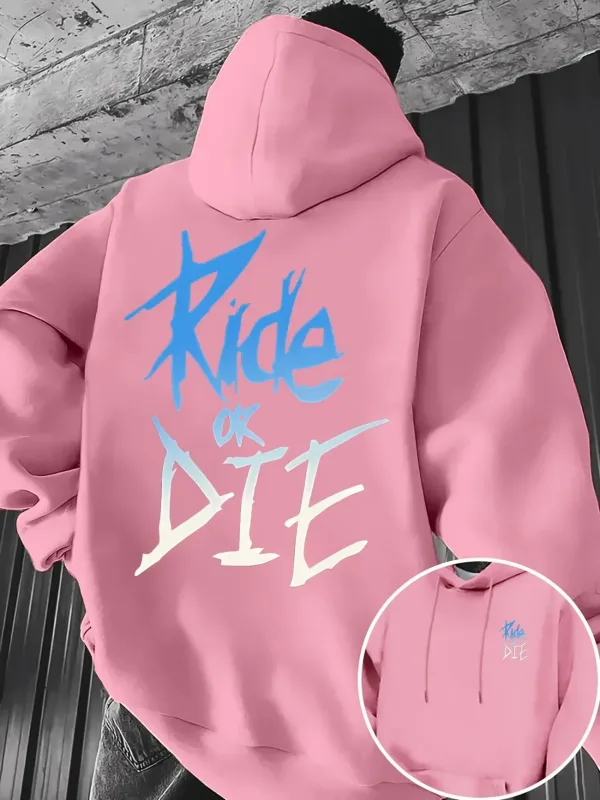 Men's Hoodie with Ride or Die Lettering Print Adult Pullover Sweatshirt Street Casual Comfortable Hip-Hop Long Sleeve Top — image 2