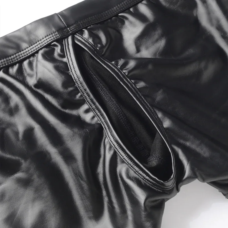 Men's Panties Male Openable Button Underpants Man Sexy Faux Leather Boxers Underwear Hombre Boxershorts Mens Back Hole Boxers — image 3