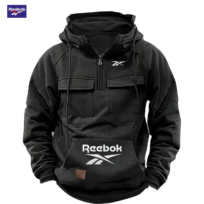 2026 Reebok Logo Multi-Pocket Design Hoodie - The Top Choice for Fashionable Autumn and Winter, a Semi-Zippered Hooded Comforta — image 1