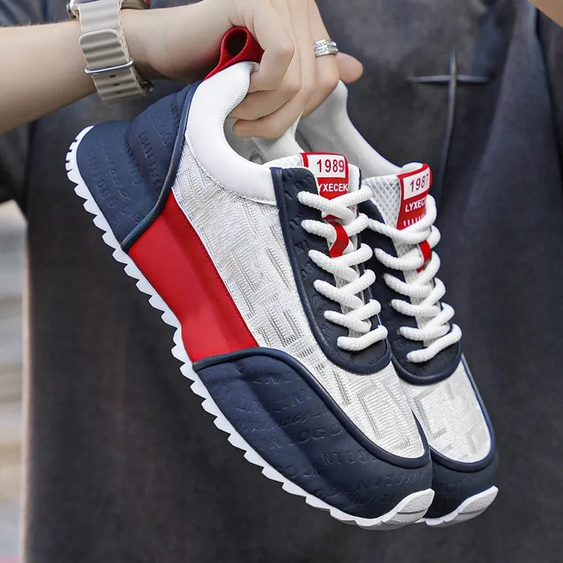All Black Chunky Dad Sneakers Breathable Mesh And Leather Blend Platform Shoes Non Slip Casual Athletic Shoes For Streetwear