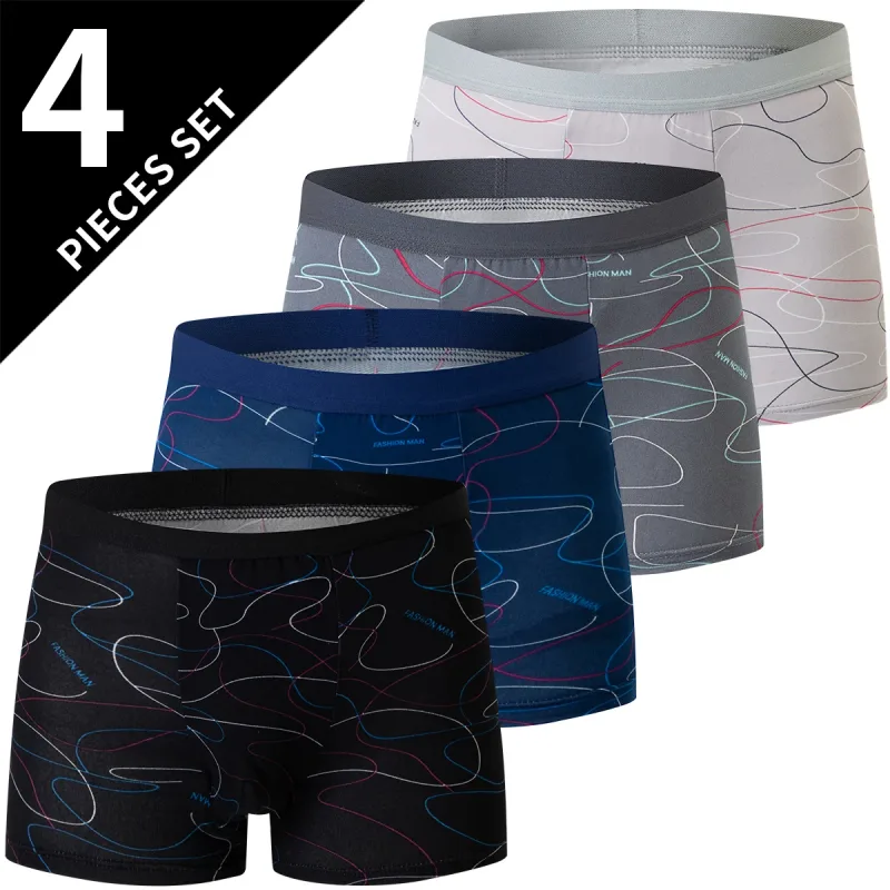 4 balení pánské jednobarevné sexy boxerské prádlo velikosti Evropa a Amerika Antibakteriální prodyšné pánské kraťasy velké velikosti Spodní prádlo — image 8