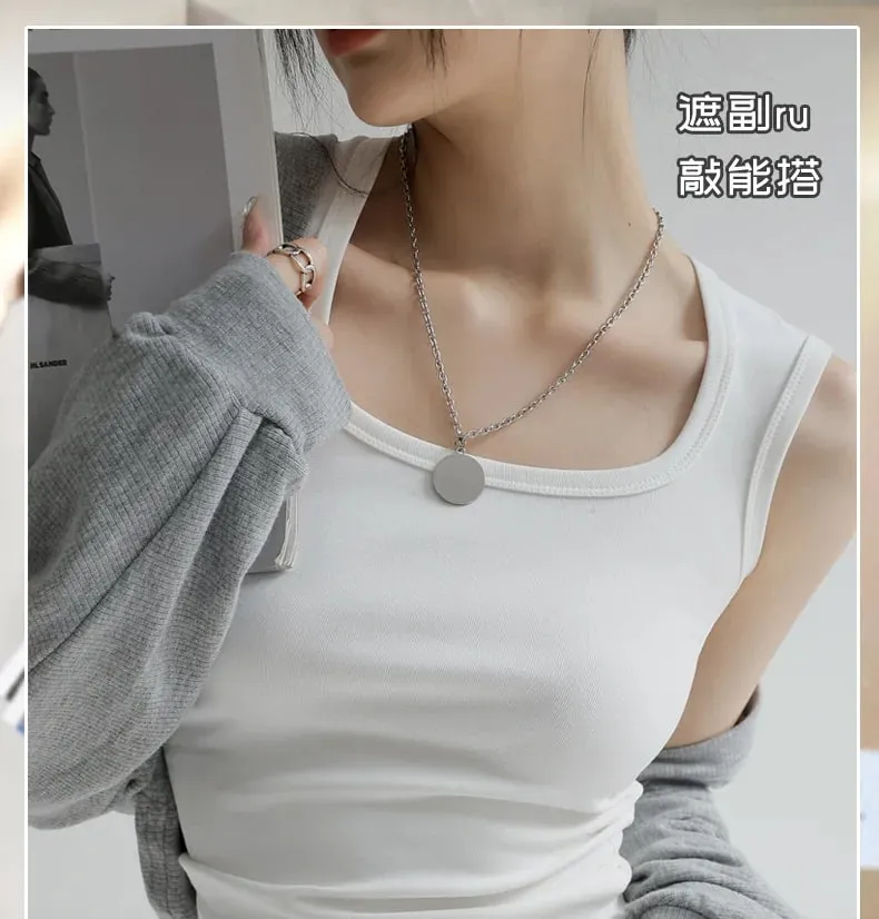Women's Solid Color Wide Strap U-Neck Sleeveless Tank Top Summer Slim Fit Casual Basic Inner Wear Streetwear Vest