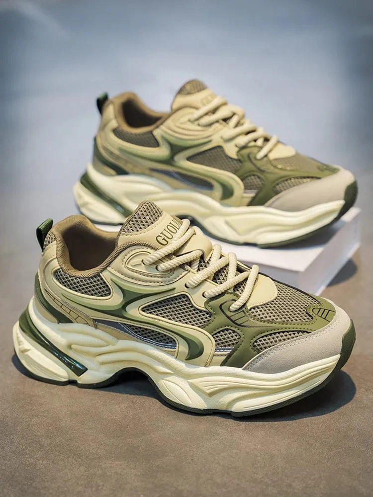 Men's Chunky Sneakers Breathable Mesh Running Shoes Thick Sole Non-slip Casual Sports Shoes