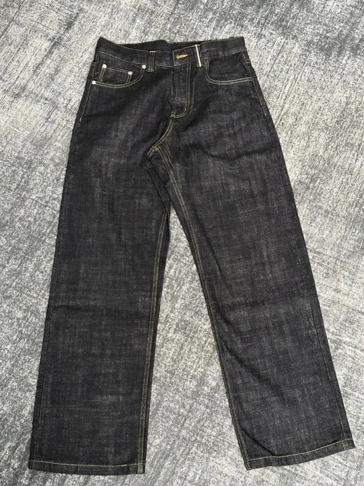 Spring Autumn New Men Tide Chic Ins Vintage Selvedge Narrow Red Edge Raw Denim Pants Straight Wide Leg A-Line Jeans HK19262 — image 7