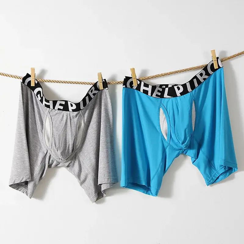 Men's Long Leg Cotton Boxer Briefs with Scrotum Pouch Anti-Chafing U Convex Separation Sports Underwear for Comfort — image 1