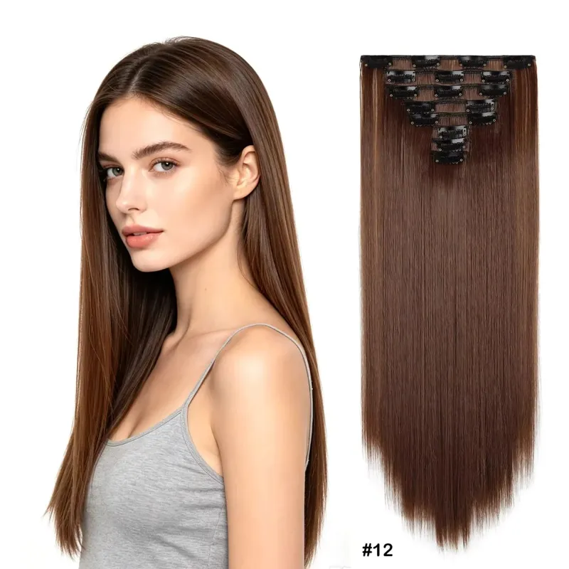 22Inch Long Straight Wavy Hair Extension 8Pcs/Set 17 Clips High Tempreture Synthetic Hairpiece Clip In Hair Extensions Cosplay