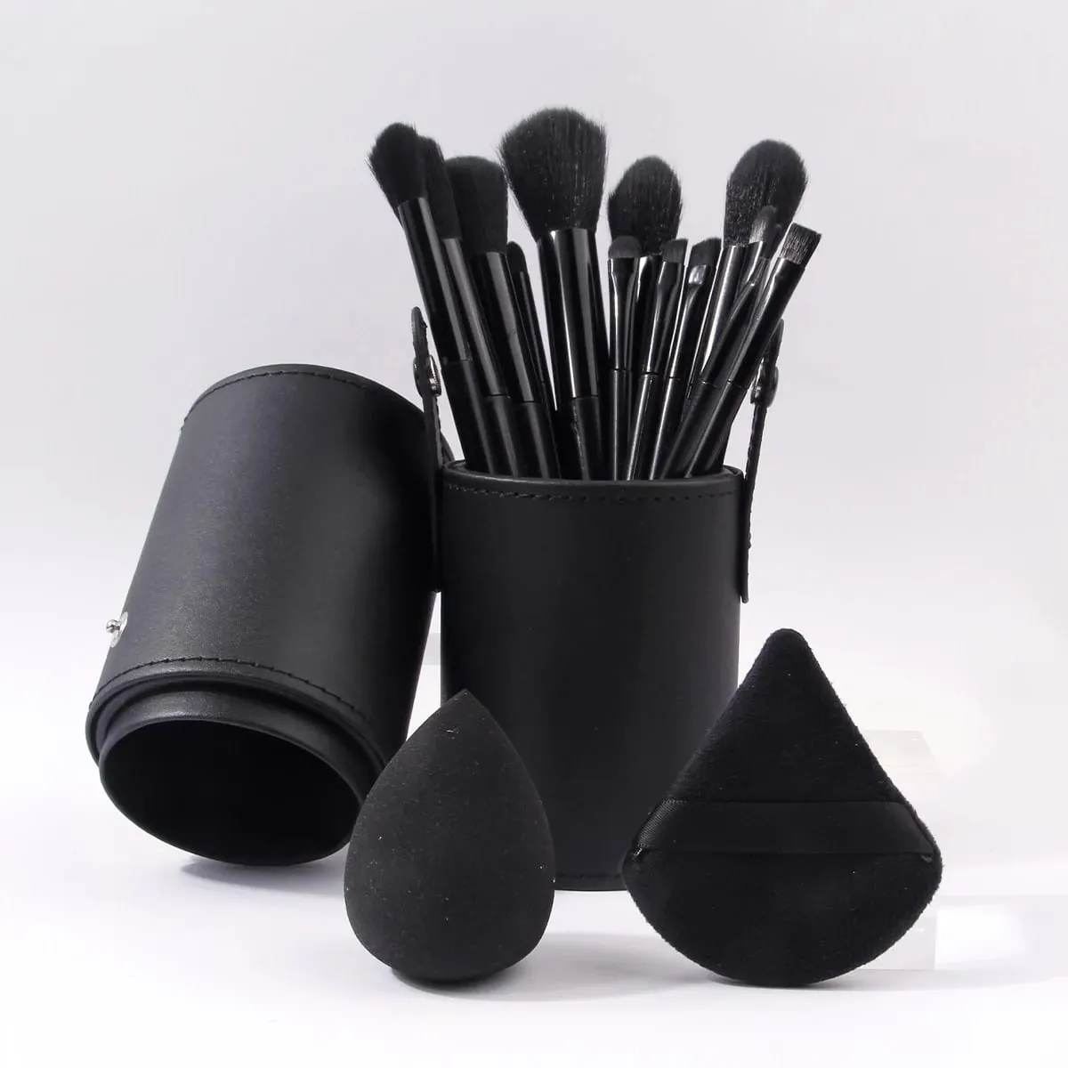 16Pcs Black Makeup Brush Kit with Storage Holder & Powder Puffs Soft Fluffy Brushes Premium Black Synthetic Brushes for Full F — image 4