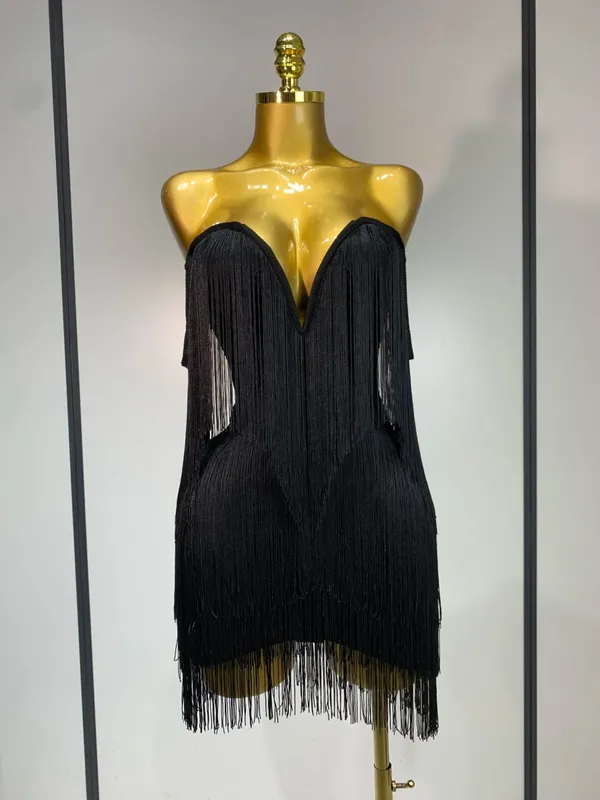 Wanita Seksi Strapless Rumbai Off Bahu Pembalut Pakaian Kelab Mewah Pesta Malam Selebriti Mini Bodycon Gaun Ulang Tahun Vestido — image 7