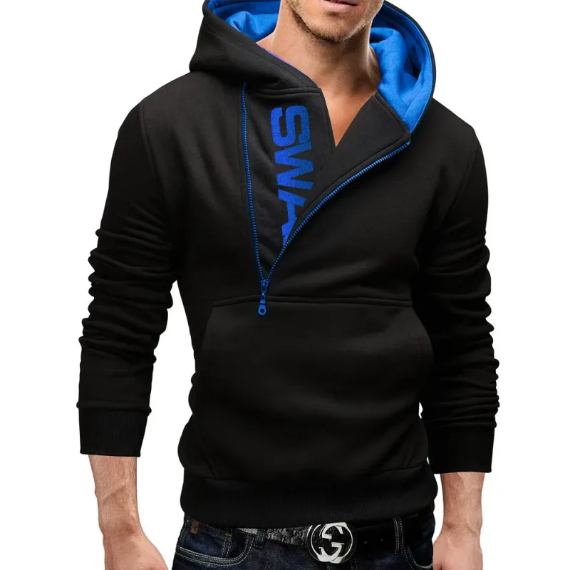 Men's Hoodies Long Sleeve Sweatshirts for Men Zipper Hooded Pullover High Neck Mens Sweatshirt Top Jacket Coat Black Sweater — image 12