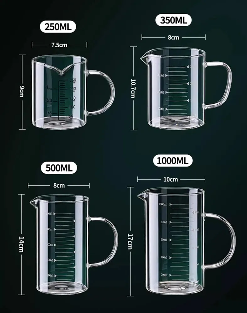 1/2pcs Glass Measuring Cup With Handle Heat-resistant Laboratory Beaker Kitchen Milk Coffe Measuring Mug 250/350/500/1000ml — image 4