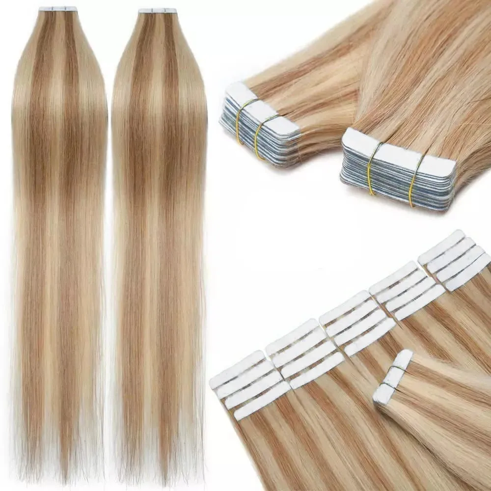 Real Human Hair Straight Tape In Extensions Double Sided For Skin Weft Tape In Hair Extensions 20Pcs Seamless Hair Extensions — image 4