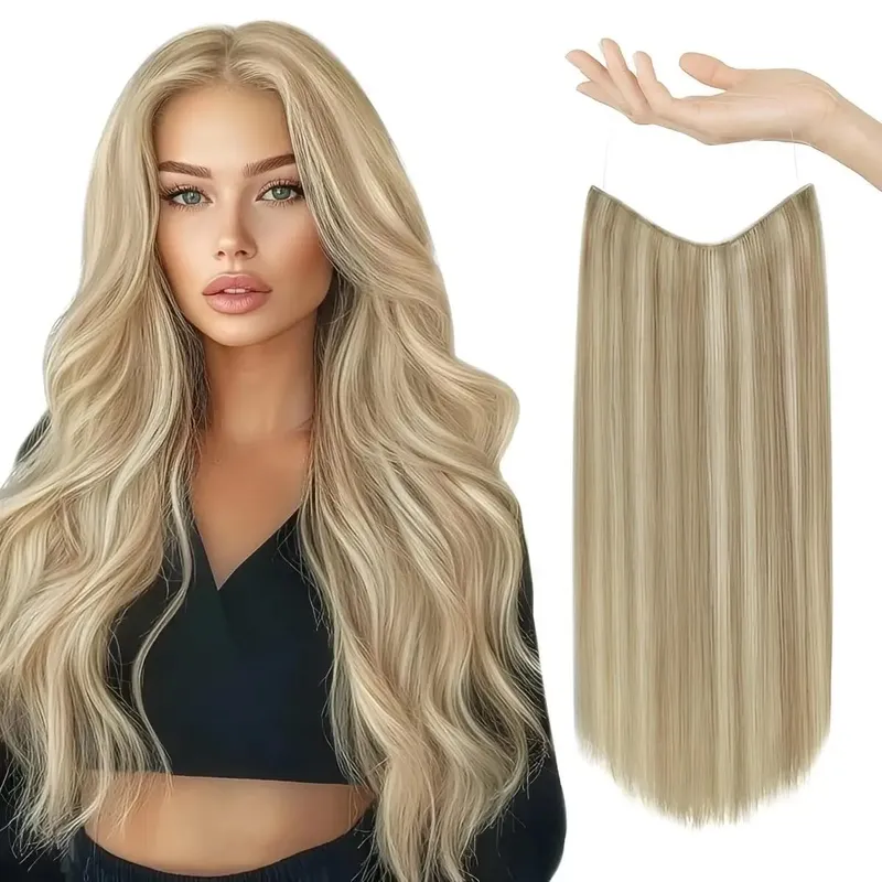 Invisible Halo Hair Extensions Real Human Hair Fish Wire Adjustable Band Secret Clip-in Extension for Women Chocolate Brown — image 13