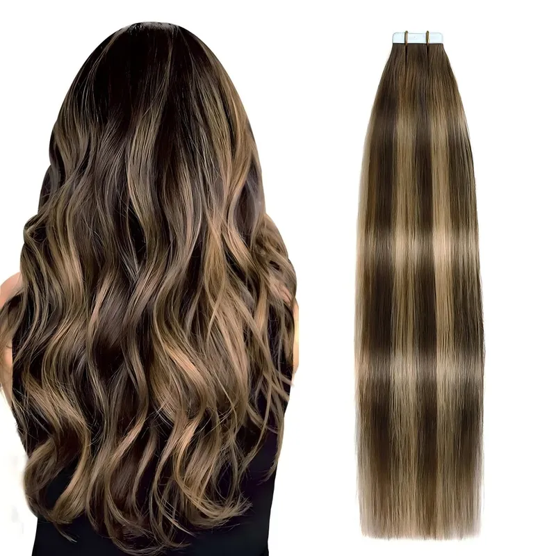 Tape in Hair Extensions Human Hair Highlight Color 18 Ash Blonde and 613 Light Blonde Hair Extensions Tape Ins 20pcs 50g