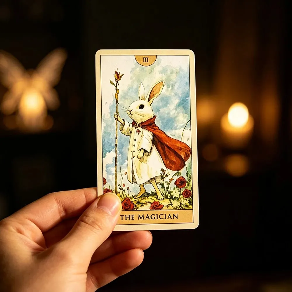 Louisart Rabbit Tarot Cards 78 Cards Vintage Green Luxury Tarot Deck Cute Anthropomorphic Rabbit Art Divination Cards Game