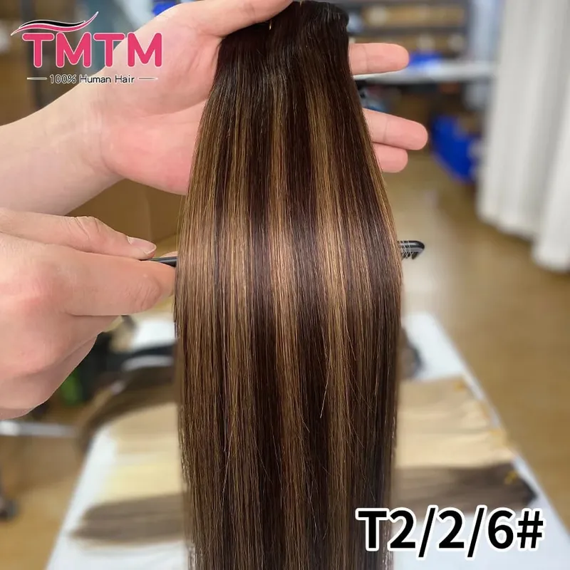Straight PU Clip Ins Human Hair Extensions Black Brown Color 7 Pcs 110g/Set Seamless Invisible PU Weft For Women 100% Human Hair — image 9