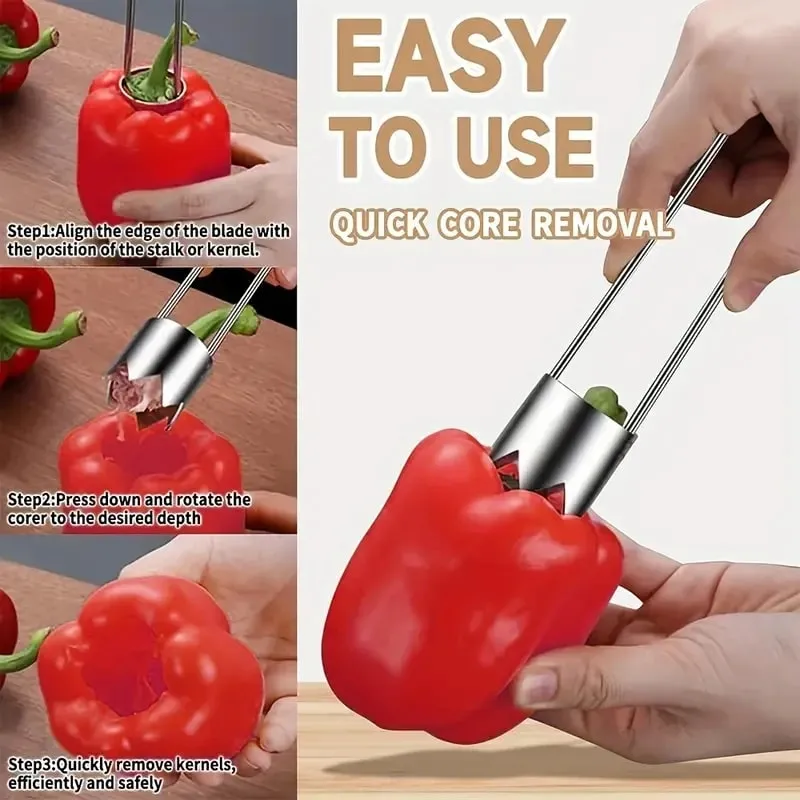 Stainless Steel Fruit Vegetable Corer Efficient Core Remover Tool for Apple Pepper Tomato Cucumber Easy Home Kitchen Gadget