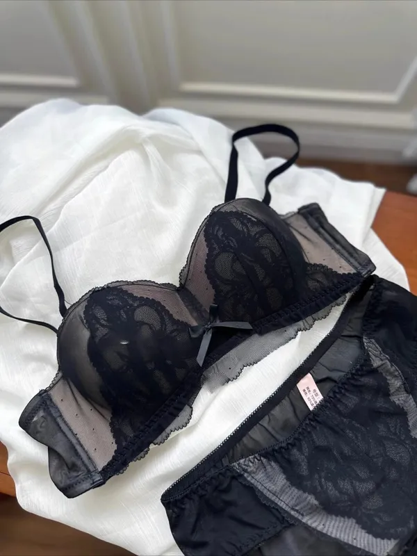 Victorian Inspired Demi Bra & Knicker Set | Sheer Mesh Lace Push Up for Small Bust Anti-Sagging | Luxury Lingerie MOYISU Panty — image 13