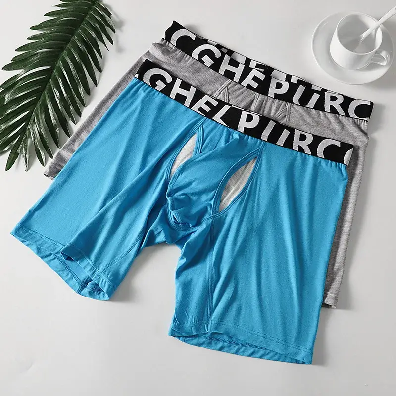 Men's Long Leg Cotton Boxer Briefs with Scrotum Pouch Anti-Chafing U Convex Separation Sports Underwear for Comfort — image 4