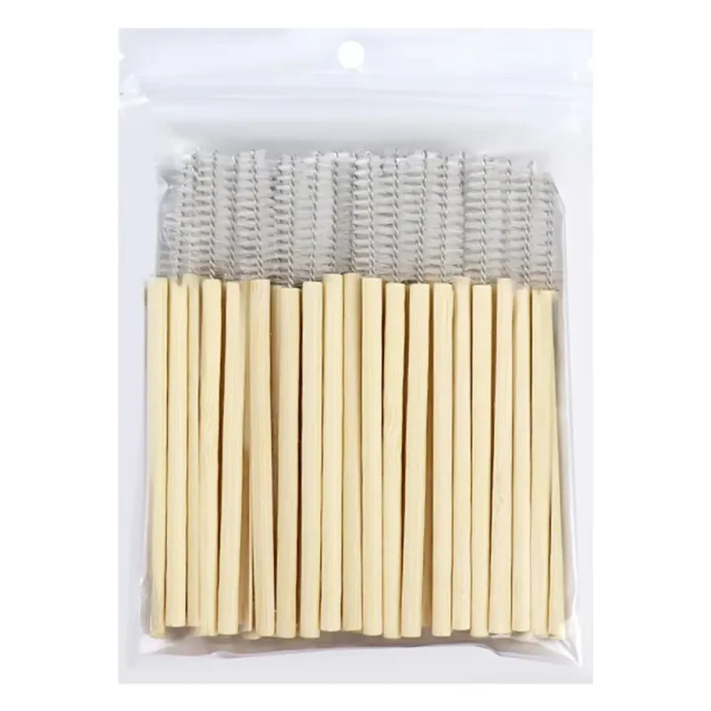 50Pcs Bamboo Handle Eyelash Brushes Mascara Wands Applicator Eye Lashes Extension Brush Eyebrow Spoolie Brushes Makeup Tool