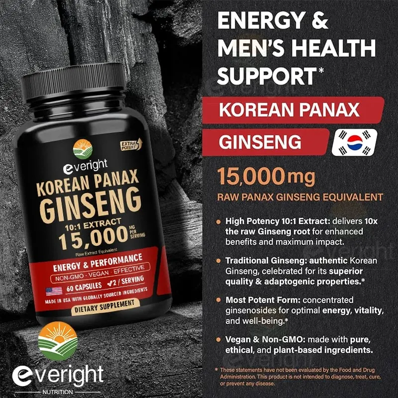 Red Korean Ginseng for Men’s Vitality & Performance – 10:1 Extra Strength Extract for Energy Focus & Productivity – Natural Ve — image 4