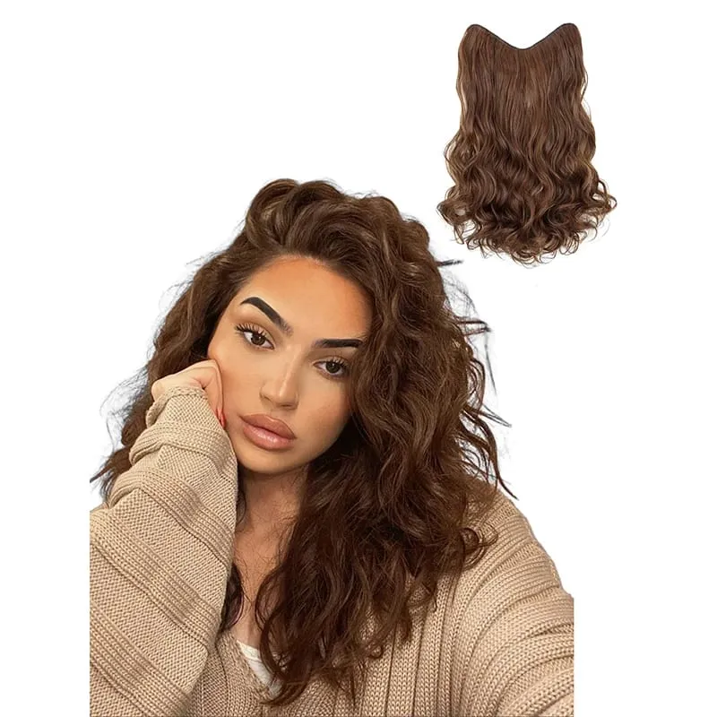 V-Shaped Clip in Hair 20 Inch Wavy Hair Piece Extensions One Piece Curly Hairpiece with 5 Clips Synthetic Clip in Hair for Women