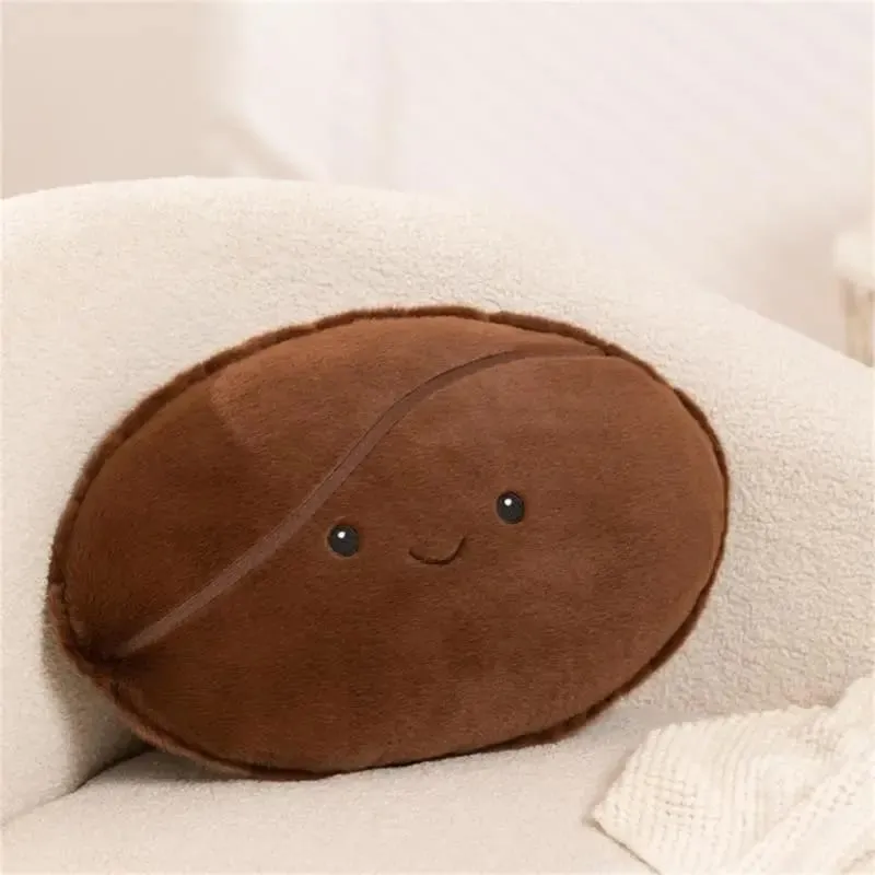 U13F Coffee Bean Plush Doll Soft Short Plush Pillow with PP Cotton Filled Decorative Throw Pillow for Bedroom Couch Desk