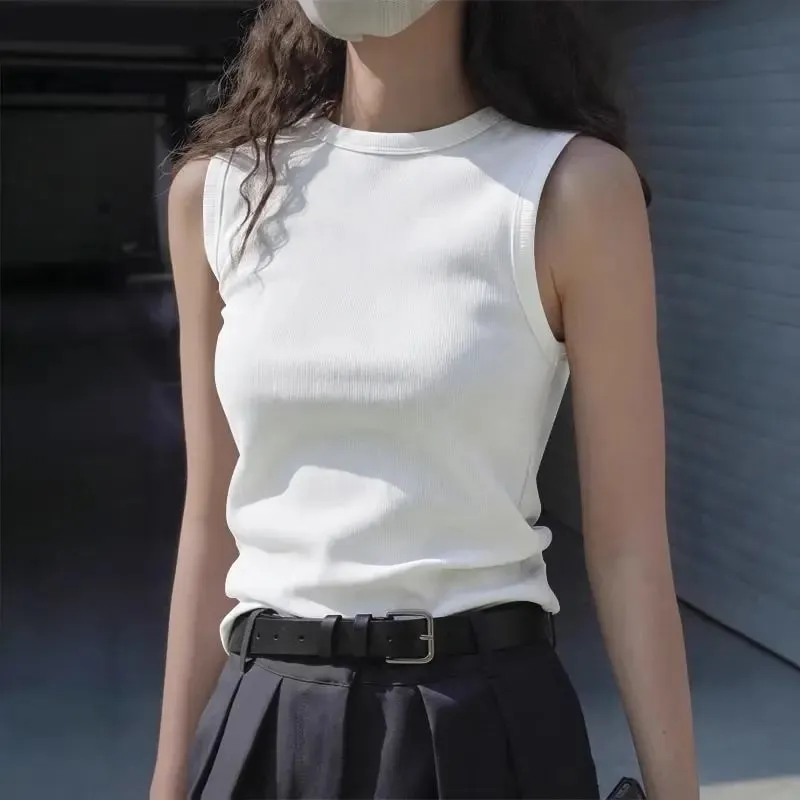 Ladies' Summer Fashion Round Neck Sleeveless Vest Soft Solid Color Suspender Korean Version Slim Fit Versatile Women's Clothing — image 2