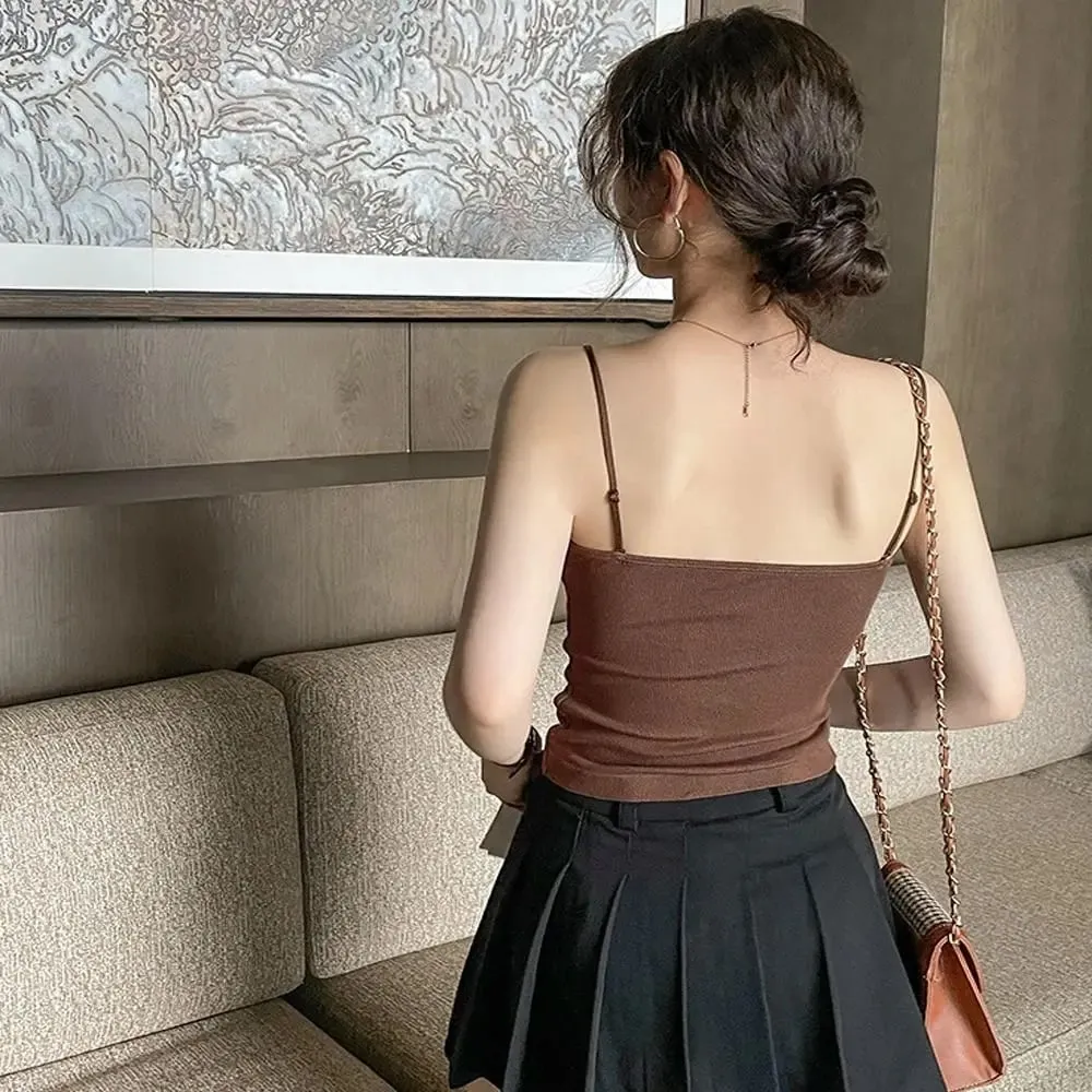High Quality Fashion Breathable Lace Camisole Strap Bra Solid Color Summer Top Sexy Style Wire-Free Crop Top