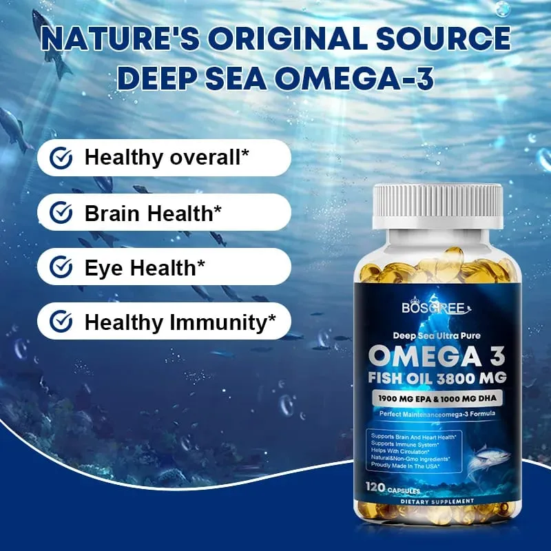 Omega 3 Fish Oil Supplement EPA+DHA - Suitable for Heart Liver Eye Brain Joint Health-Attention Memory and Emotional Support