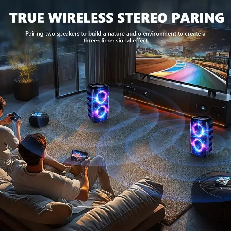9900Hz Propesyonal na Malaking Bluetooth Speaker na may Microphone Portable na Disenyong Nagtatampok ng Subwoofer Party Box LED Lights Compatible sa BT/USB/TF/AUX/FM/TWS/MIC/EQ Functions Professional Karaoke. Tamang-tama na Regalo para sa Kaarawan Pasko at Bagong Taon
