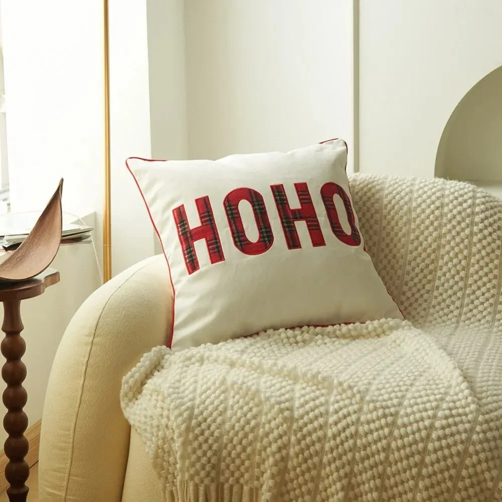 New Christmas Plaid Print Letter Embroidery Cushion Cover Decorative Throw Pillow Case for Sofa