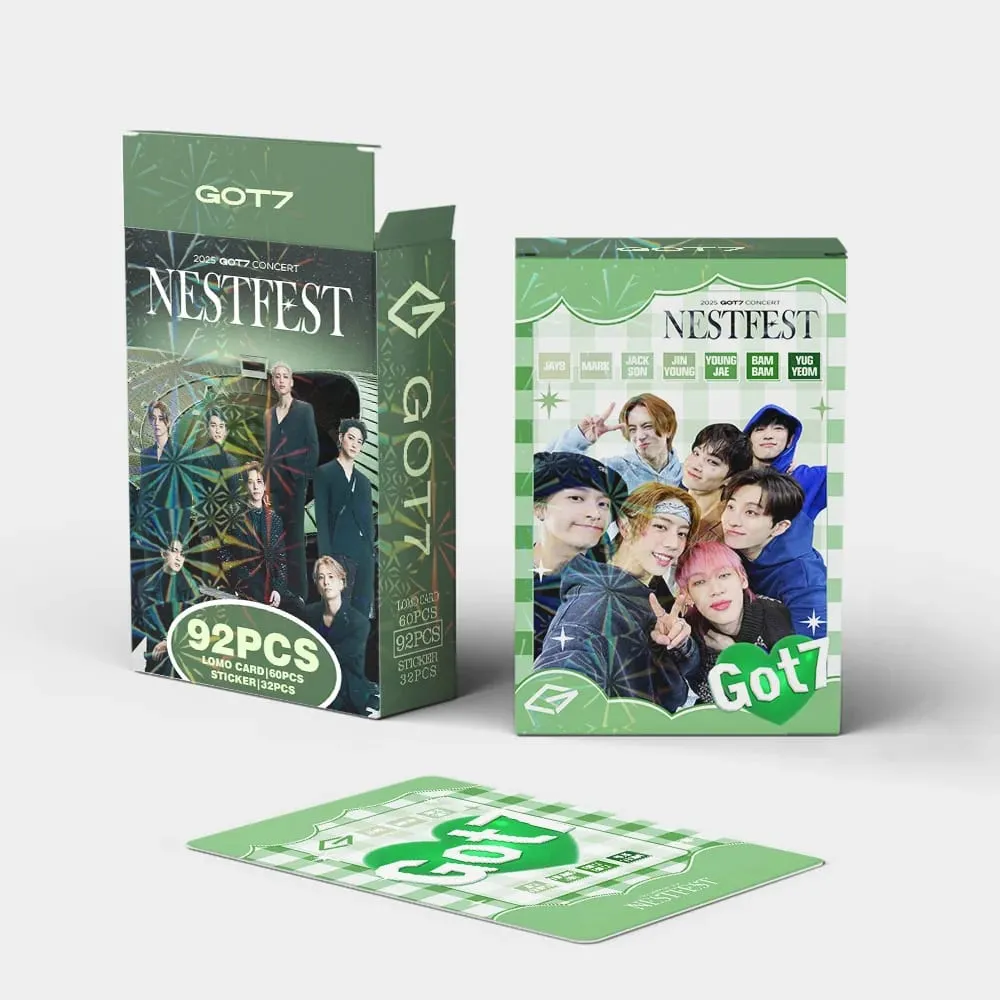 92 stk/sæt GOT7 NESTFEST Holografiske lomo-kort Stickers Stjerne-fotokort Foto Lomo-kort Fans Collection Trykte kort