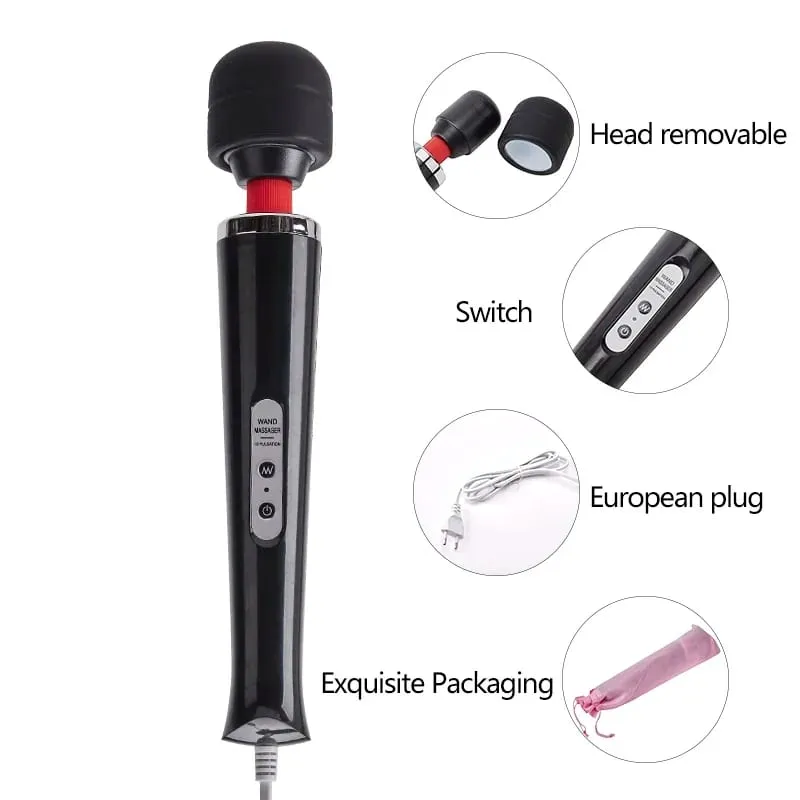 成人性玩具 AV 振動器強力魔棒 G 點刺激按摩器陰蒂振動器性玩具女性自慰黑狼新款 10 速魔棒按摩器大魔棒按摩棒 AV 振動器性感陰蒂女性性玩具歐元