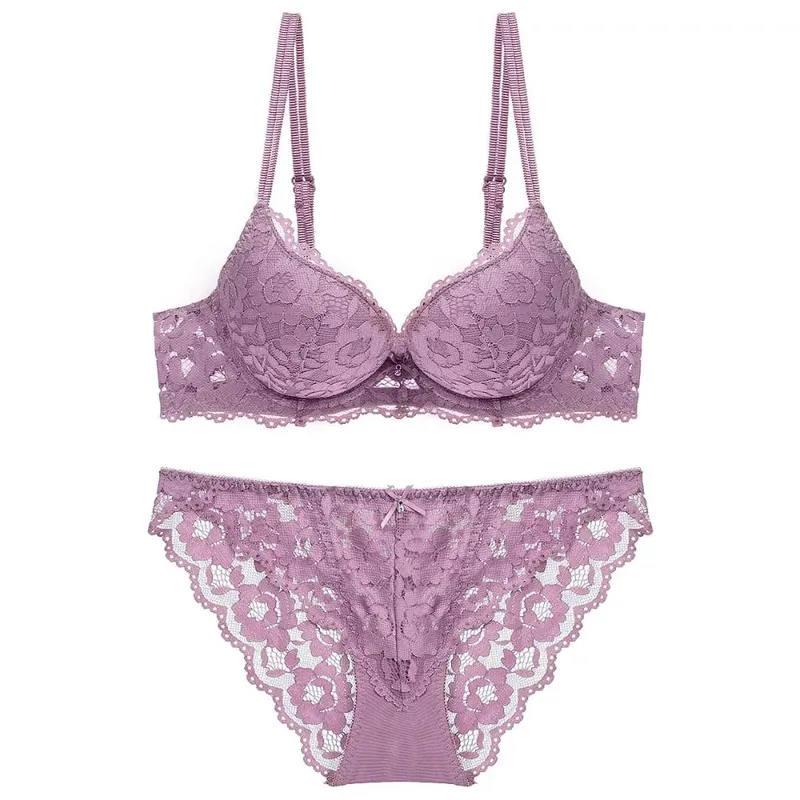 Comfortable Mesh Lace Flower Bra Low Waist Bowknot Push Up Bra Women Non Slip Lingerie Seamless Underwear Set Girl