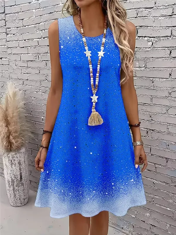 Women Fashion Tie-dye Mini Dresses Summer Sleeveless 3D Gradient Printed Street Ladies Dress 3XL Plus Size Loose Casual Dress