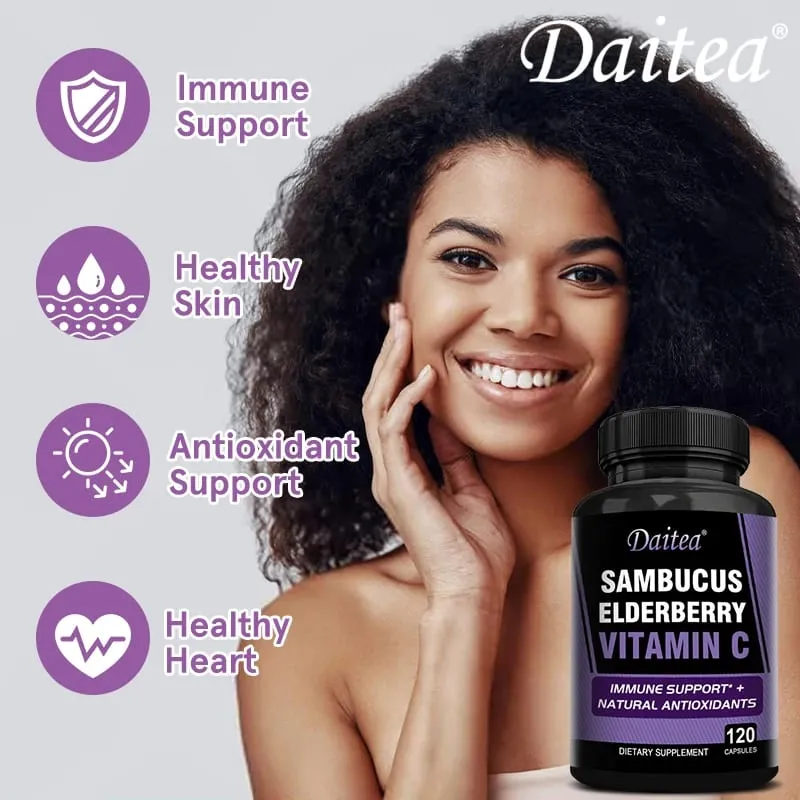 Sambucus Black Elderberry Capsules 350mg with Vitamin C Zinc Immune Support Antioxidant & Energy Boost Promotes Digestion — image 6