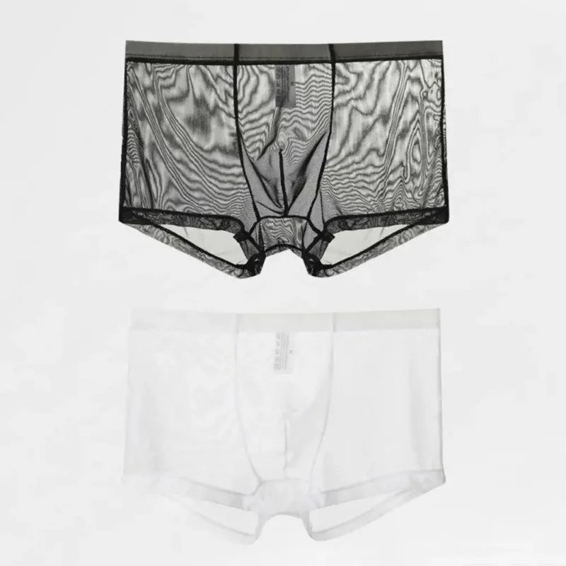 Boxer trasparenti da uomo vedono attraverso le mutande maschili sexy mesh a vita bassa seta ghiacciata sottile raffreddamento mutandine da uomo intimo da uomo — image 19