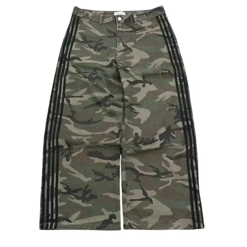 Y2K Baggy Jeans Retro Men's Camouflage Embroidered Striped Harajuku Sweatpants Women Hip Hop Streetwear Camo Wide Leg Denim Pant