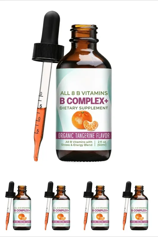 Vitamin B Complex Liquid Drops Supplement Vegan B1 B2 B3 B5 B6 Biotin Folate and Choline Plus Blend for Energy Support 60ml
