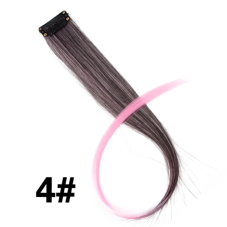 Extensiones de cabello de color liso con Clip para resaltar el cabello de arcoíris, rosa, azul, morado, sintético, con Clips para mujeres y niñas — image 10