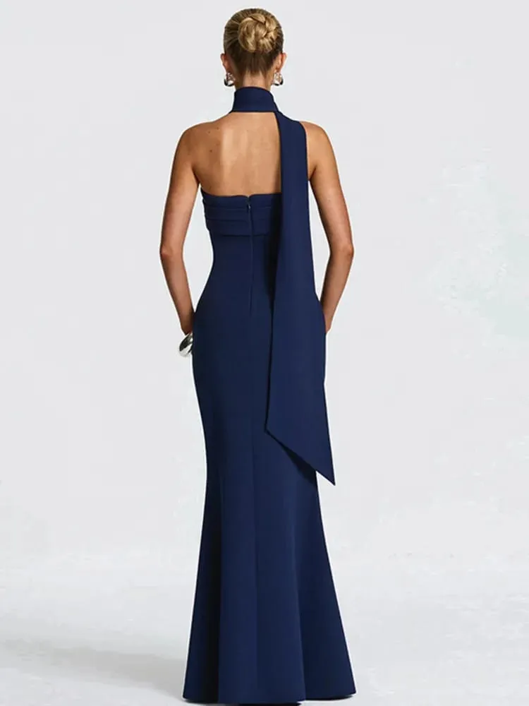 Mozision Off-shoulder Strapless Sexy Maxi Dress Women Gown Scarf Collar Sleeveless Backless Bodycon Club Party Evening Dresses