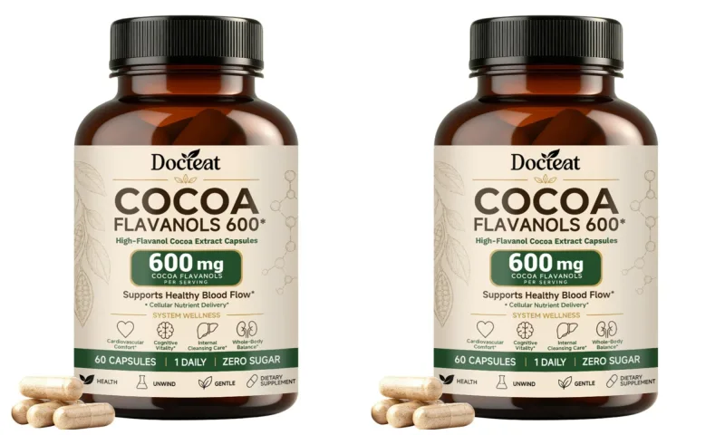 Docteat Cocoa Flavanols Capsules 600mg with Vitamin C L-Theanine & Alpha Lipoic Acid for Daily Wellness Support 60 Capsules — image 8