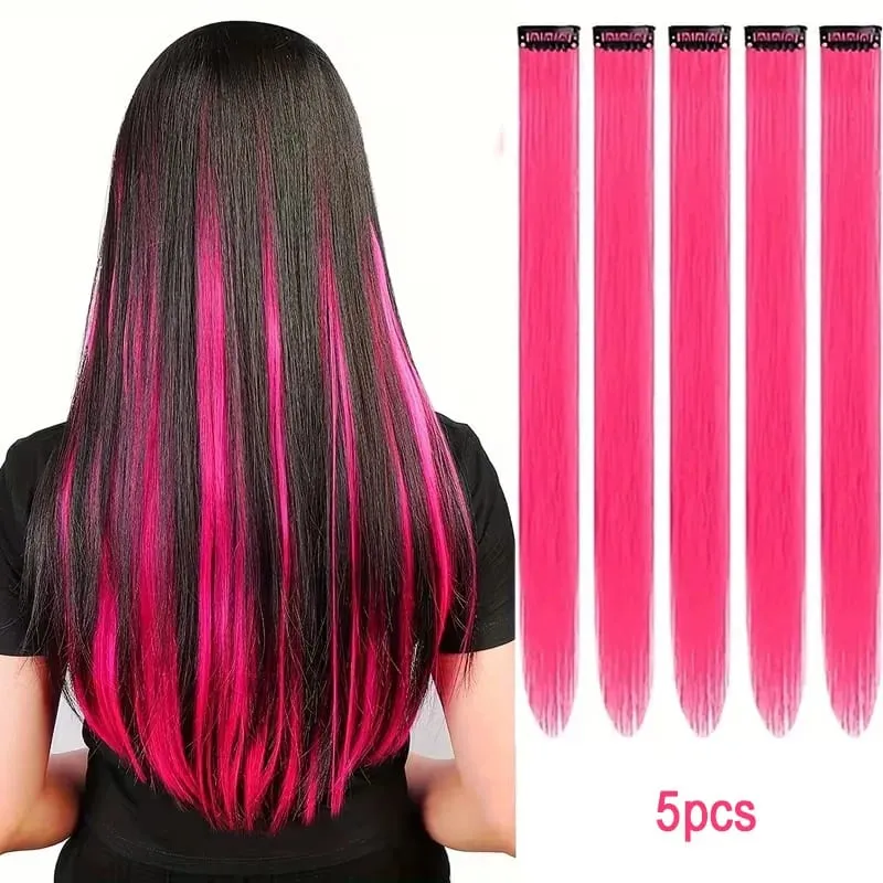 22Inch Synthetic Long Straight 5pcs Clip in Hair Extension Colored Rainbow Hairpieces for Women Daily Use — image 12
