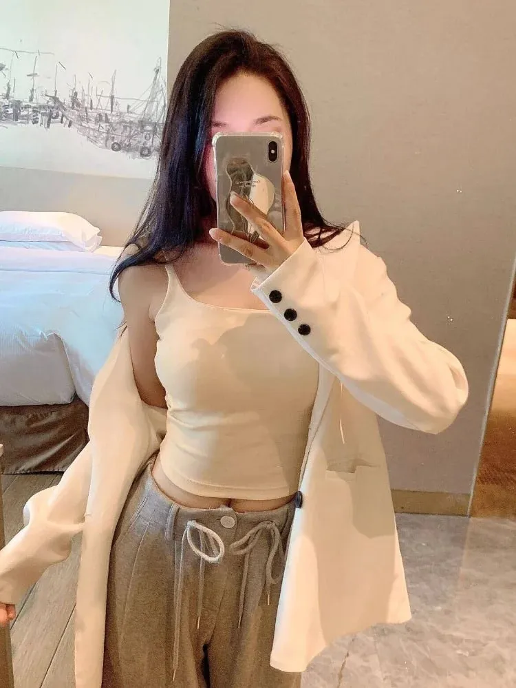 Slimming Summer Outerwear Inner Wear Camisole Tank Top Women Simple Sling Strap Vest With Chest Pad For Girls — image 3