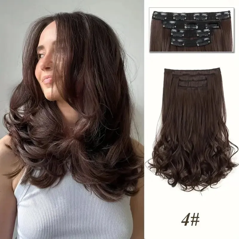 Synthetic 14Inch 4pcs/set Short Beach Wavy Curly Clip In Hair Extensions Heat Resistant Hairpiece For Women Daily Use — image 8