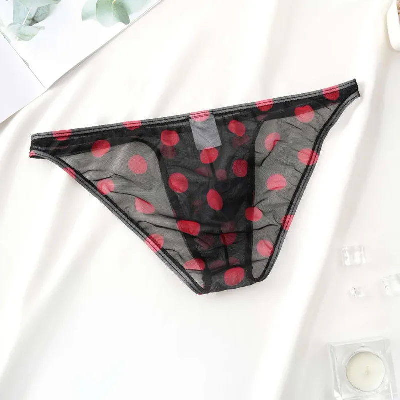 1pc Men Sexy Mesh Sheer Underwear Printed Brief Breathable Low Rise U Shape Pouch Panties Comfortable Lingerie — image 4