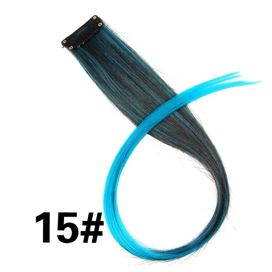 Extensiones de cabello de color liso con Clip para resaltar el cabello de arcoíris, rosa, azul, morado, sintético, con Clips para mujeres y niñas — image 21