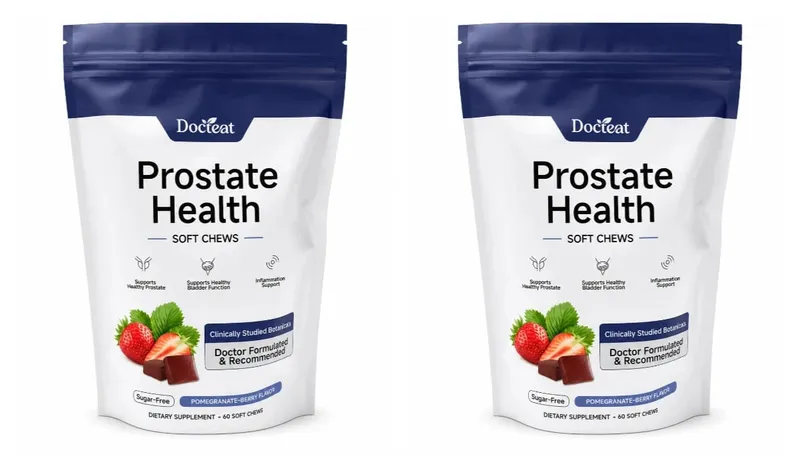 Docteat Prostate Health Soft Chews 60 Count Sugar-Free Pomegranate-Berry Flavor Daily Support with Reishi Extract Zinc Vitamin C